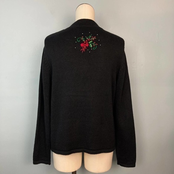 ERIKA Poinsettia Christmas Holiday Beaded Embroidered Cardigan Sweater Size M - Picture 3 of 12
